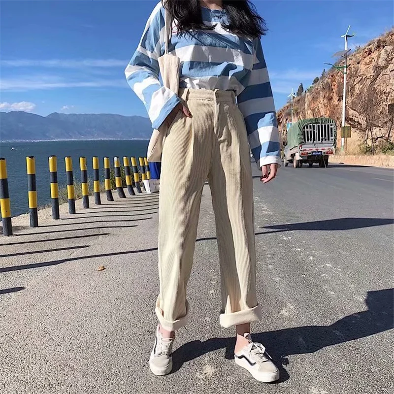OMIKRON High Quality Corduroy Harem Pants Women New Solid Colors Thick Autumn Winter Casual Trousers Pantalon Femme Taille Haute