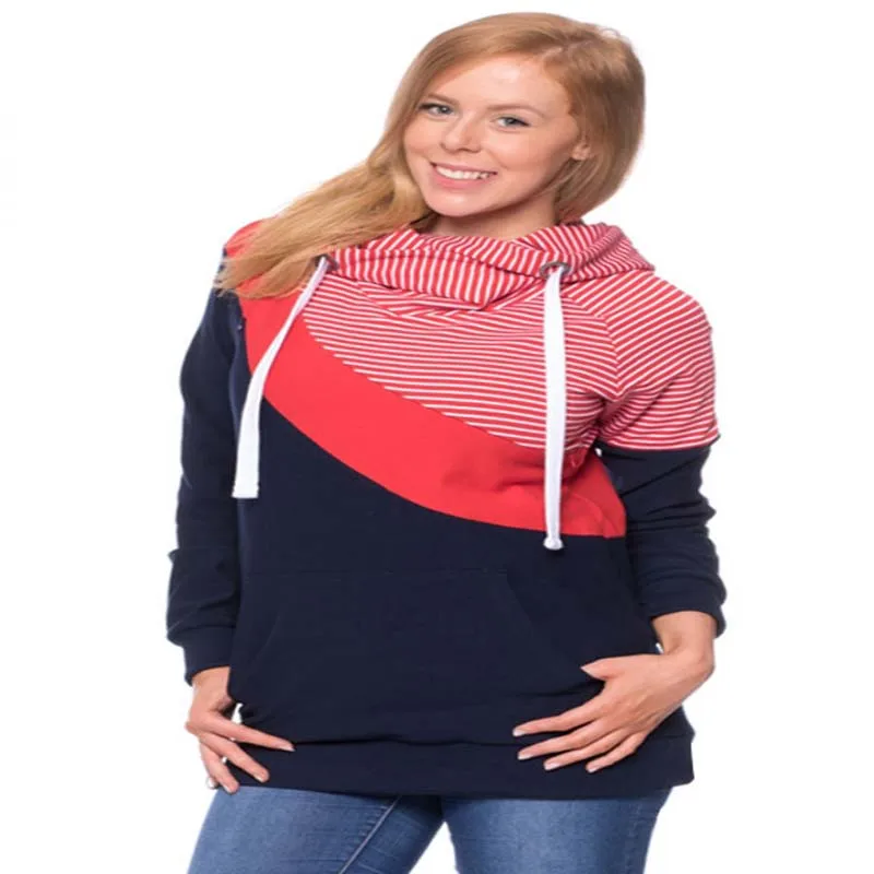 Одежда для беременных; толстовка с капюшоном для беременных; куртка в полоску; цветная одежда для кормящих мам; свитер - Цвет: Красный