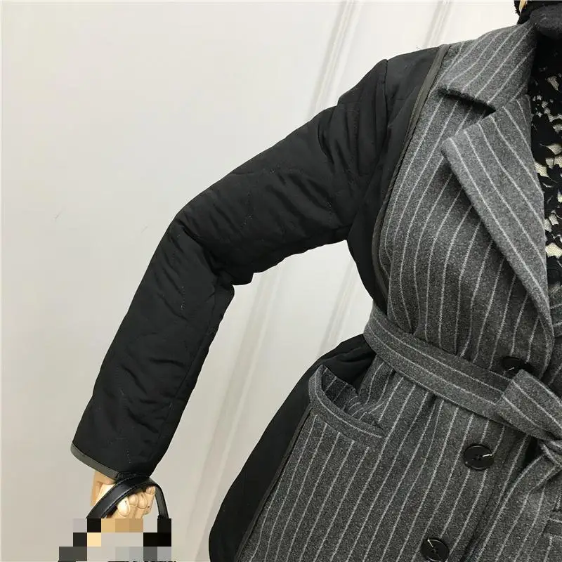 Getвесенний женский Однобортный блейзер с длинным рукавом, на шнуровке, Женский блейзер, пальто в полоску, шерсть, пэчворк, женский тонкий пиджак