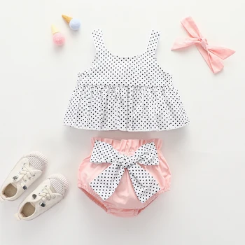 

Baby Girls' Suspender Vest Shorts Headband 3-Piece Set T-Shirt Sleeveless Flouncing Pleated Elastic Summer