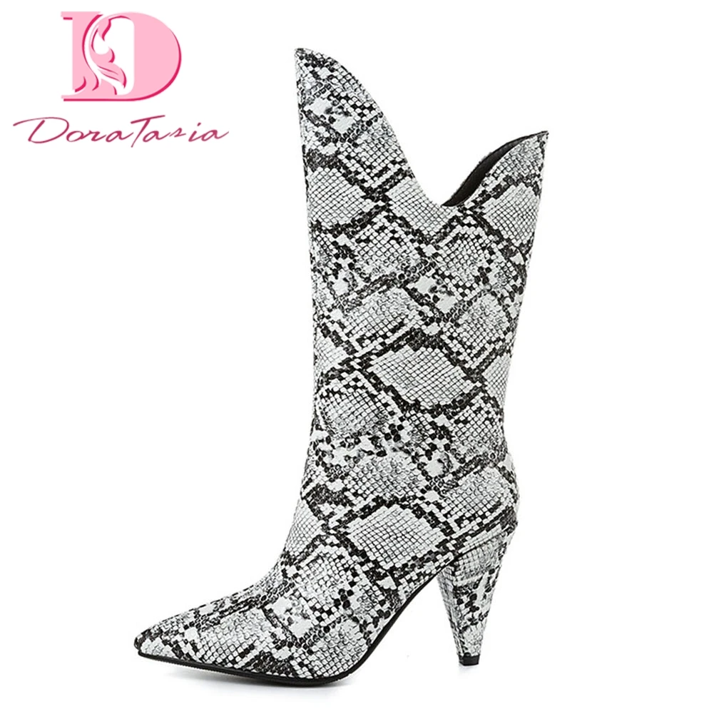 

Doratasia western Boots Woman spike high heels BootS Female Pointed Toe Shoes lady Mid-Calf Sexy Shoes women Winter big size 43