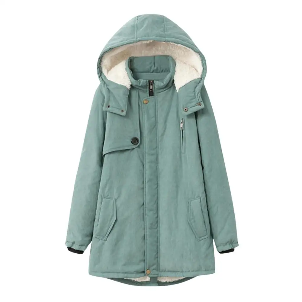 Женское пальто с капюшоном, модное зимнее пальто на молнии с карманами и длинными рукавами, большие размеры, осенне-зимнее пальто, ветровка, doudoune femme#7 - Цвет: Зеленый
