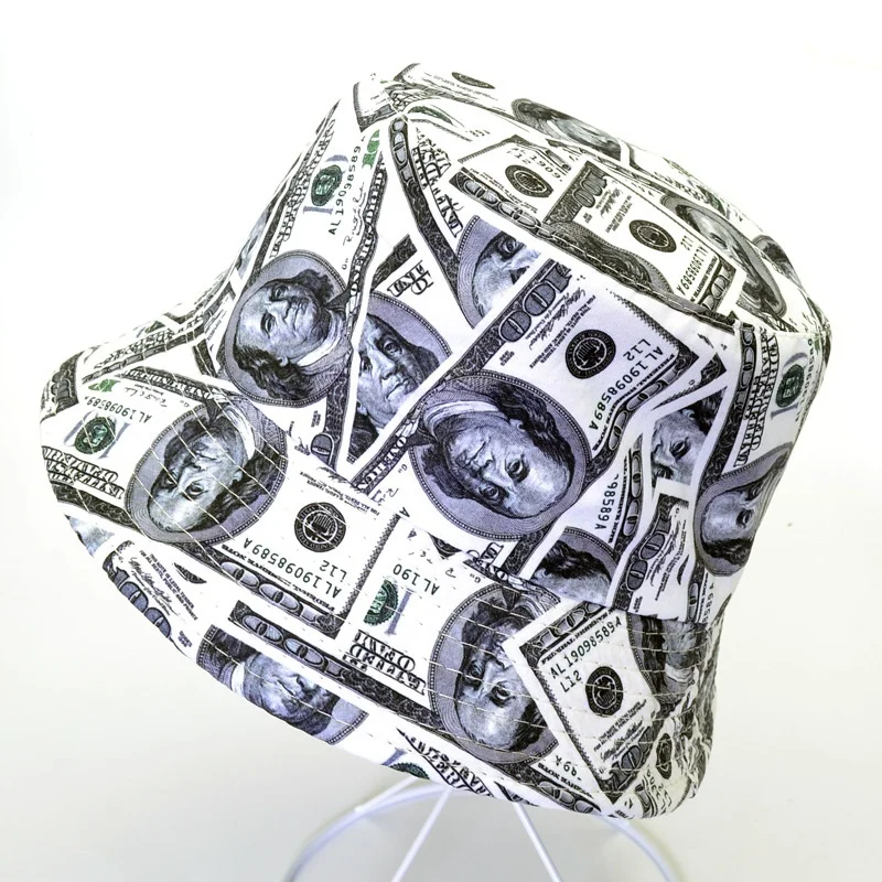 

Fashion Hip Pop Style Creative Dollar Graffiti Bucket Cap Fisherman Hat Durable Outdoor Sports Travel Hiking Fishing Visor Hat