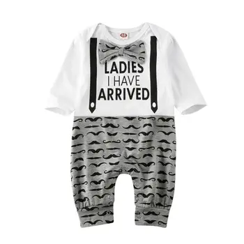 

0-3Y Newborn Kids Baby Boys Gentleman Romper Clothes Letter Bow Print Romper Jumpsuit Fall Outfit