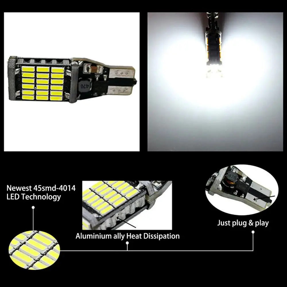 10 шт., Canbus T15 W16W 45 SMD 4014 светодиодный фонарь заднего хода, стоп-светильник, задние фонари, автомобильная лампа заднего хода Canbus
