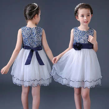 

Kids Flower Applique Layered Dresses Boutique Gauze Tank Festival Jumper Dress 3-12years Vintage Princess Dress Lace Frocks