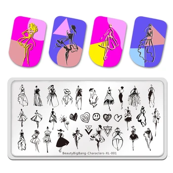 

New Characters XL-001 Stamping Plates Simple Line-drawing Image Style Stainless Steel Beautybigbang Stencil Nail Art Template