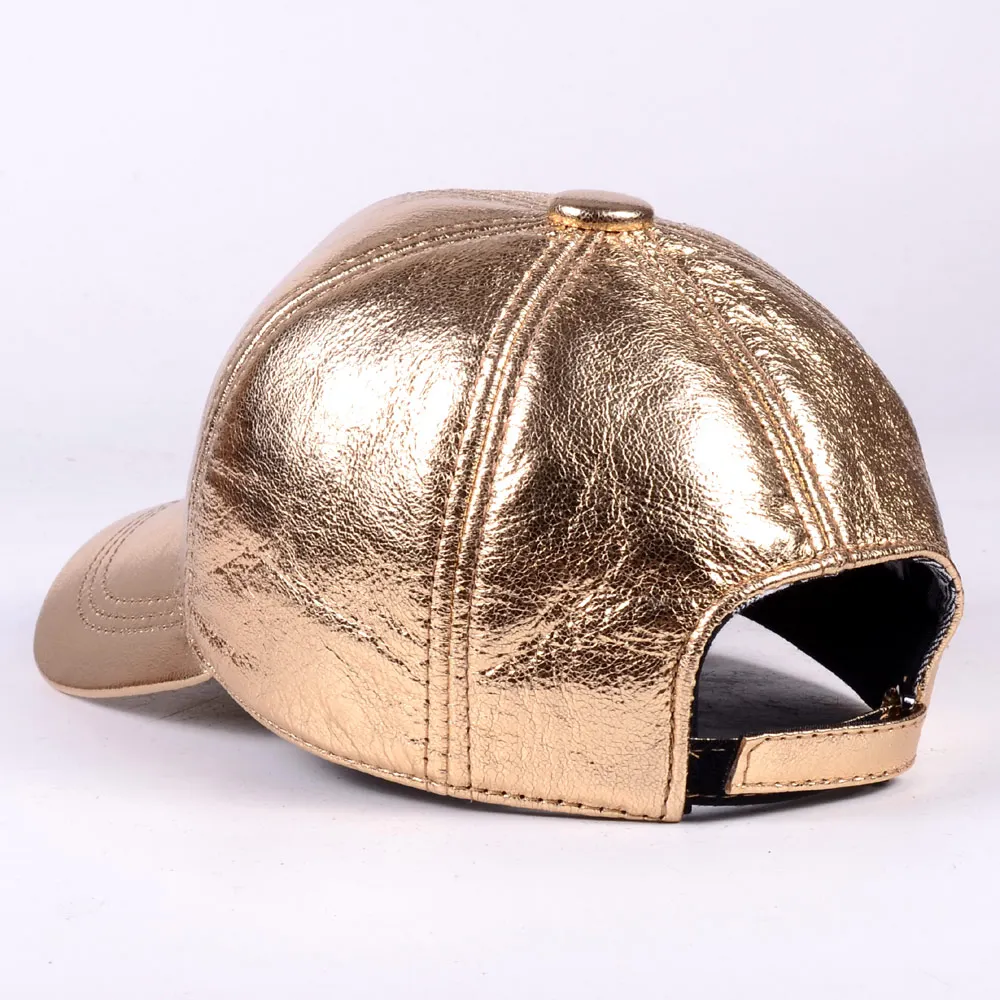 Men's Women's Real Leather Gold Silver Baseball Cap Unisex Trucker Cap Golf  Navy Newsboy caps/hats
