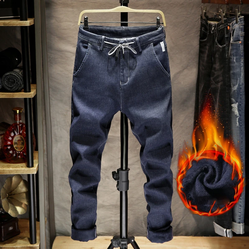 Повседневные теплые вельветовые большие джинсы мужские осенние и зимние модные однотонные джинсы потертые джинсы мужские большие размеры 5XL 6XL 7XL - Цвет: Серый
