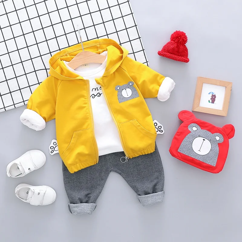 Multicolor Autumn Casual Outfits Baby Boy Girl Set Long Sleeve Letters T-shirt Hoodie Cartoon Bear Sweatshirt Trousers | Детская одежда