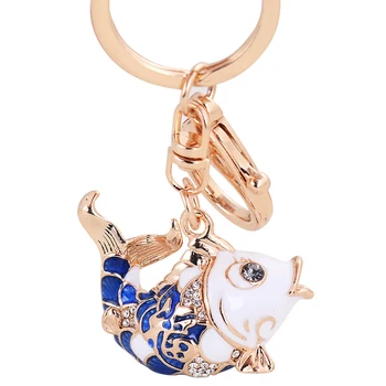 

Chinese Style Lucky Carp Key Pendant Rhinestone Carp Car Alloy Keychain Girls Bag Pendant Fish Key Chain Key Ring