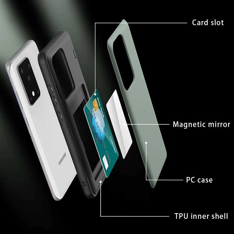 Shockproof Case For Samsung Galaxy S20 S20 Plus Card Holders Back Case For Samsung S20 Ultra Cover With Hidden Make Up Mirror Shockproof Case For Samsung Galaxy S20 S20 Plus Card Holders Back Case For Samsung S20 Ultra Cover With Hidden Make Up Mirror