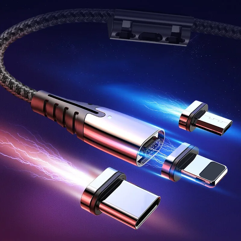 

TOTU 3A Magnetic Charge USB Cable for XR Xs Max Fast Charger Samsung S10 Huawei P30 USB Type C Cable LED Micro USB Cable