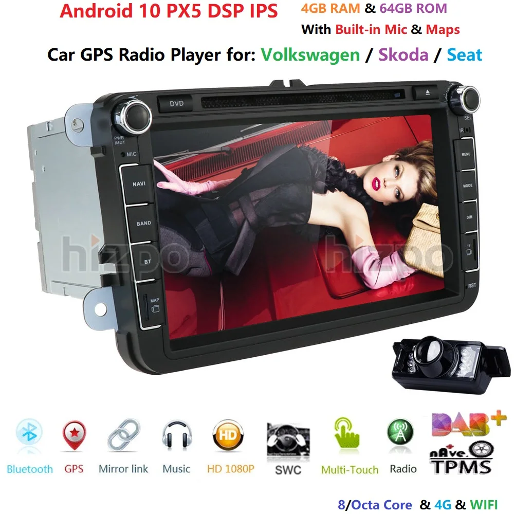 Восьмиядерный Android 10 автомобильный dvd плеер gps 2Din 8 дюймов для Volkswagen V W Skoda POLO PASSAT B6 CC