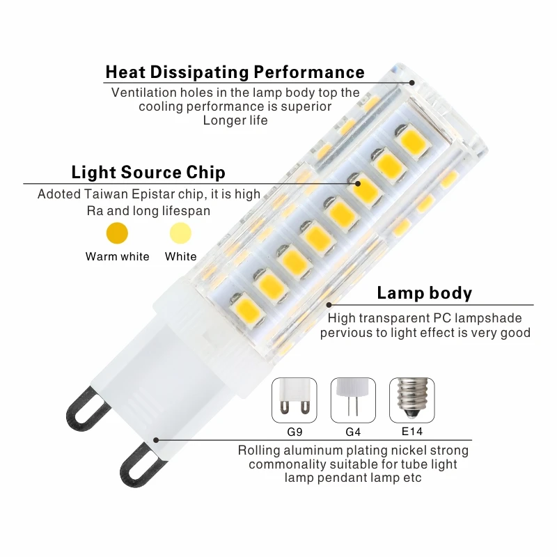 G9 G4 LED 전구 조명, 3W 4W 5W 7W E14 LED 램프, AC220V LED 옥수수 전구, SMD2835 360 빔 각도, 30W 40W 60W 할로겐 램프 교체, 10 개