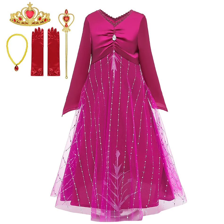 Princess Children's Dress Party Cosplay Elza Dresses For Girls Long Sleeve Christmas Sequin Outfit Up Fancy Costume | Детская одежда