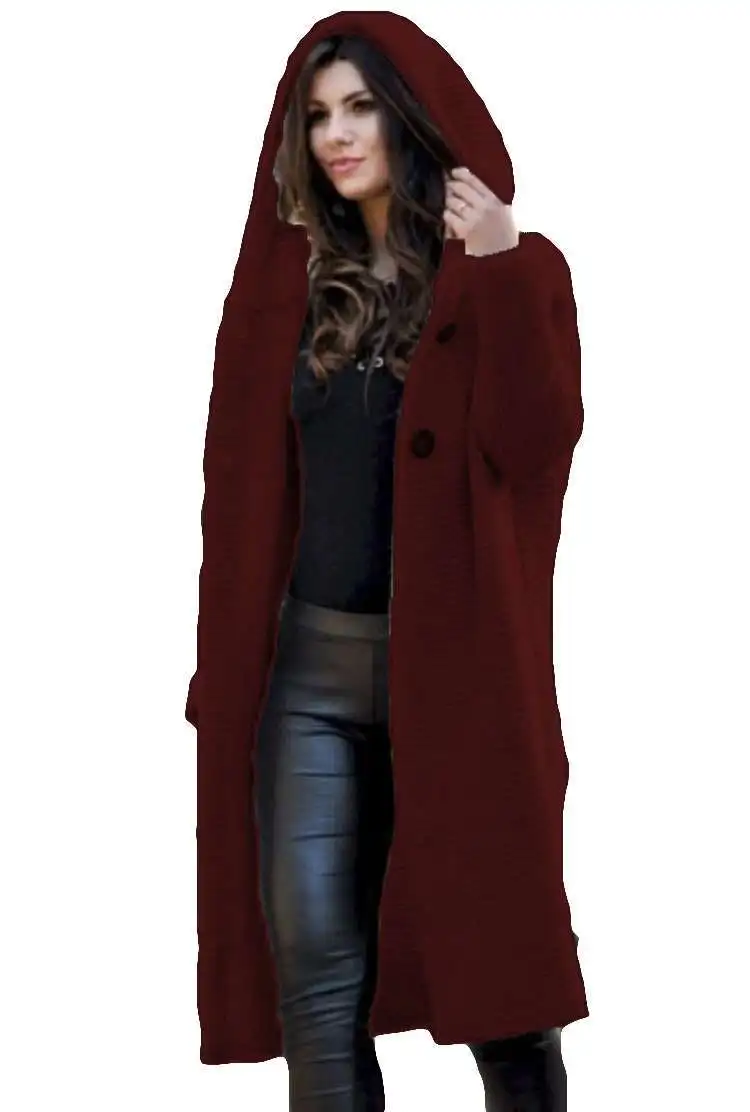 Большие размеры с капюшоном кашемировые Длинные кардиганы зимний женский свитер осень женские толстые трикотажные женские свитера nouveaute - Цвет: wine red