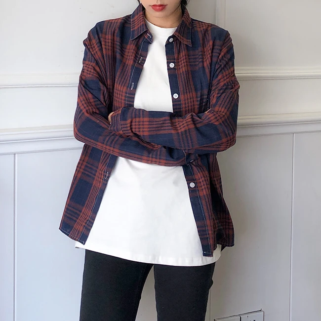 Blusas mujer de moda, женские топы с длинным рукавом, OL, на пуговицах, в клетку, с отложным воротником, рубашки для женщин, топы, клетчатая рубашка 6805 50