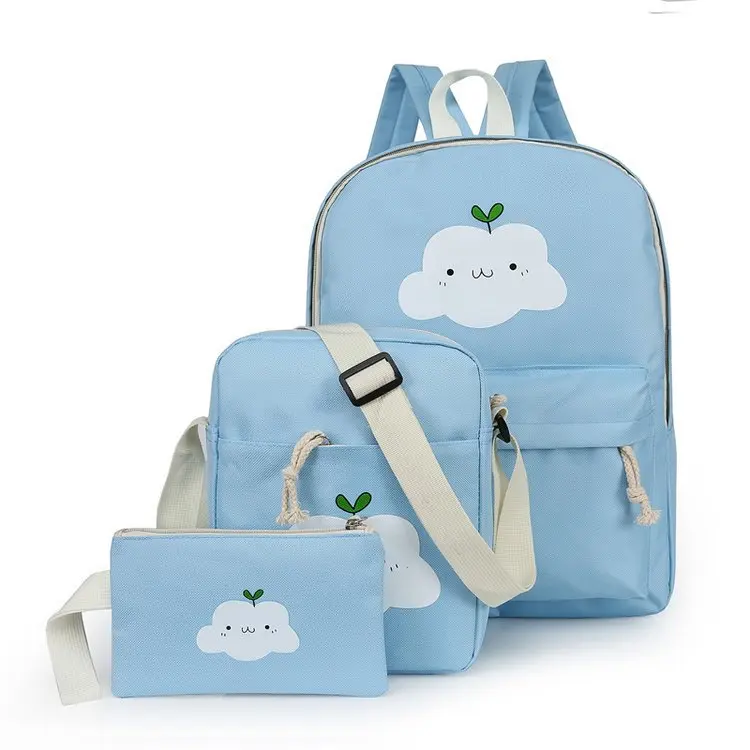 

2018 New Style Backpack Canvas School Bag Men And Women Casual Three-piece Set Cloud Canvas Printed Backpack
