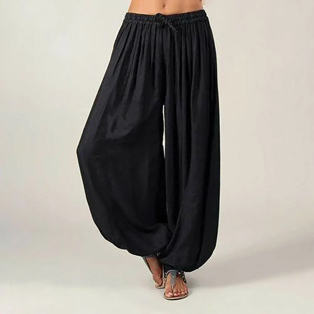 Hot Women Ali Baba Pants Aladdin Solid Elastic Afghan Genie Hippy Loose Dance Fashion Lady Cotton Casual Trousers Plus Size 3XL 1