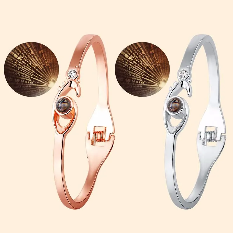

L Love You 100 Languages Angels Eye Projection Bangles Stainless Steel Tnon-Fading Bangle Couple Gift Jewelry