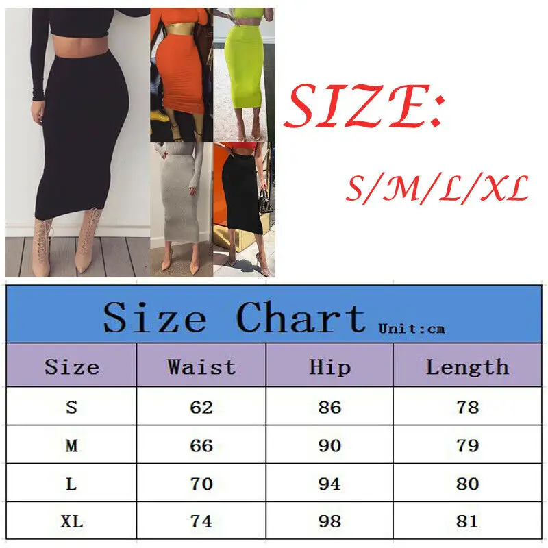 New Stretch Pencil Knitted Skirt Women's High Waist Below Knee Midi Fitted Work Office Lady Slim Bodycon Skirts