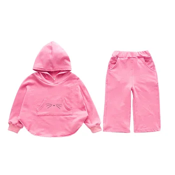 

Kids Clothing Girls Cat Bat Sleeve Set Spring and Autumn New Style Korean- Style Hooded Cartoon Two-Piece 0-6-Year-Old