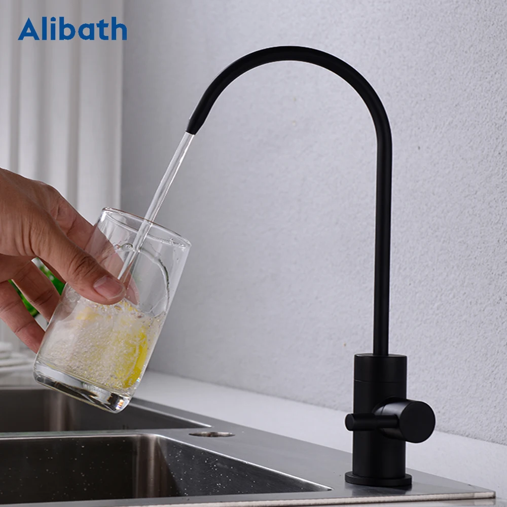 Kitchen Water Filter Faucet Matte Black 1/4 Inch Connect Hose Reverse Osmosis Filters Parts Purifier Direct Drinking Tap.