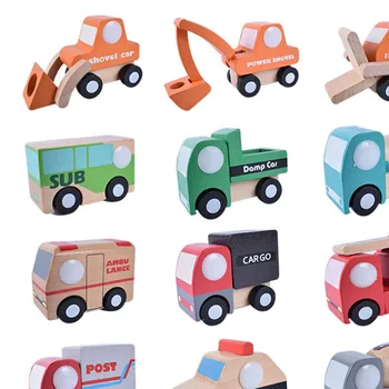 

2019 Wooden Children's Car Engineering Model Sets Of Multiple School Bus Model Infant Cognitive Educational Toys