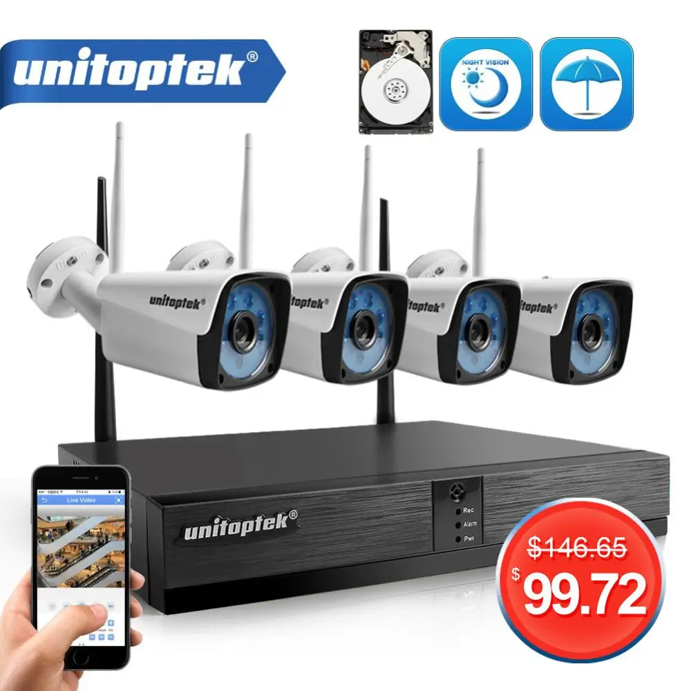 4CH 720P HD Беспроводной NVR комплект P2P 1.0MP Крытый Открытый ИК Ночное Видение Plug and Play