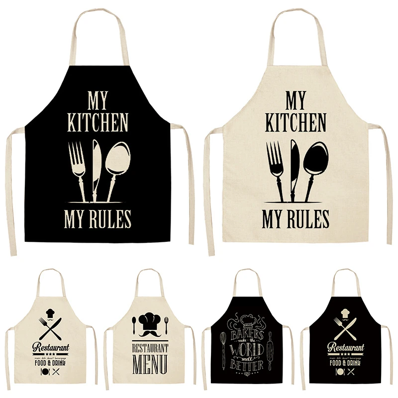 1Pcs Letter Alphabet Kitchen Aprons For Women Cotton Linen Bibs Household Cleaning Pinafore Home Cooking Apron 53*65cm WQL0001