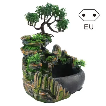 

Mini Desktop Fountain Waterfall Small Rockery Feng Shui Wheel Greenery Home Decoration Humidifier Desk Decor JS22