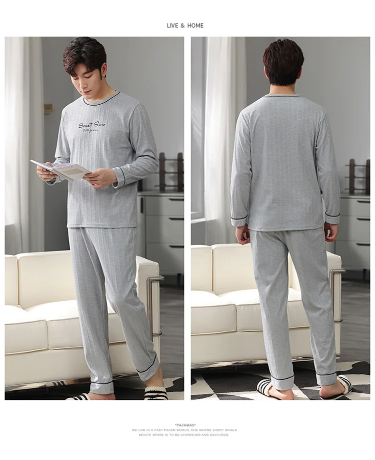 New spring and autumn men's pajamas two-piece pajamas knitted cotton casual loose boys home clothes fashion men's clothing best mens pajamas