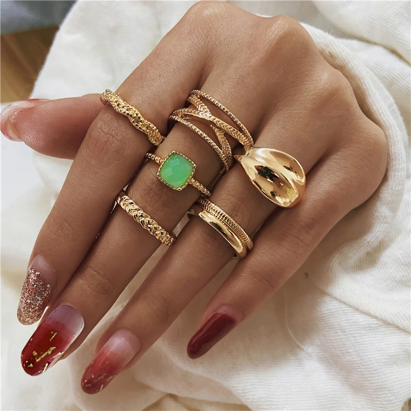 17KM Hiphop Gold Chain Rings Set For Women Girls Punk Geometric Simple Finger Rings 2021 Trend Jewelry Party - Image 6
