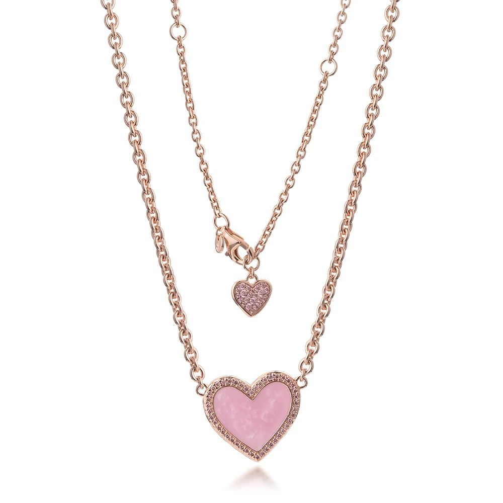 Pink Swirl Jantung Collier Kalung Asli 