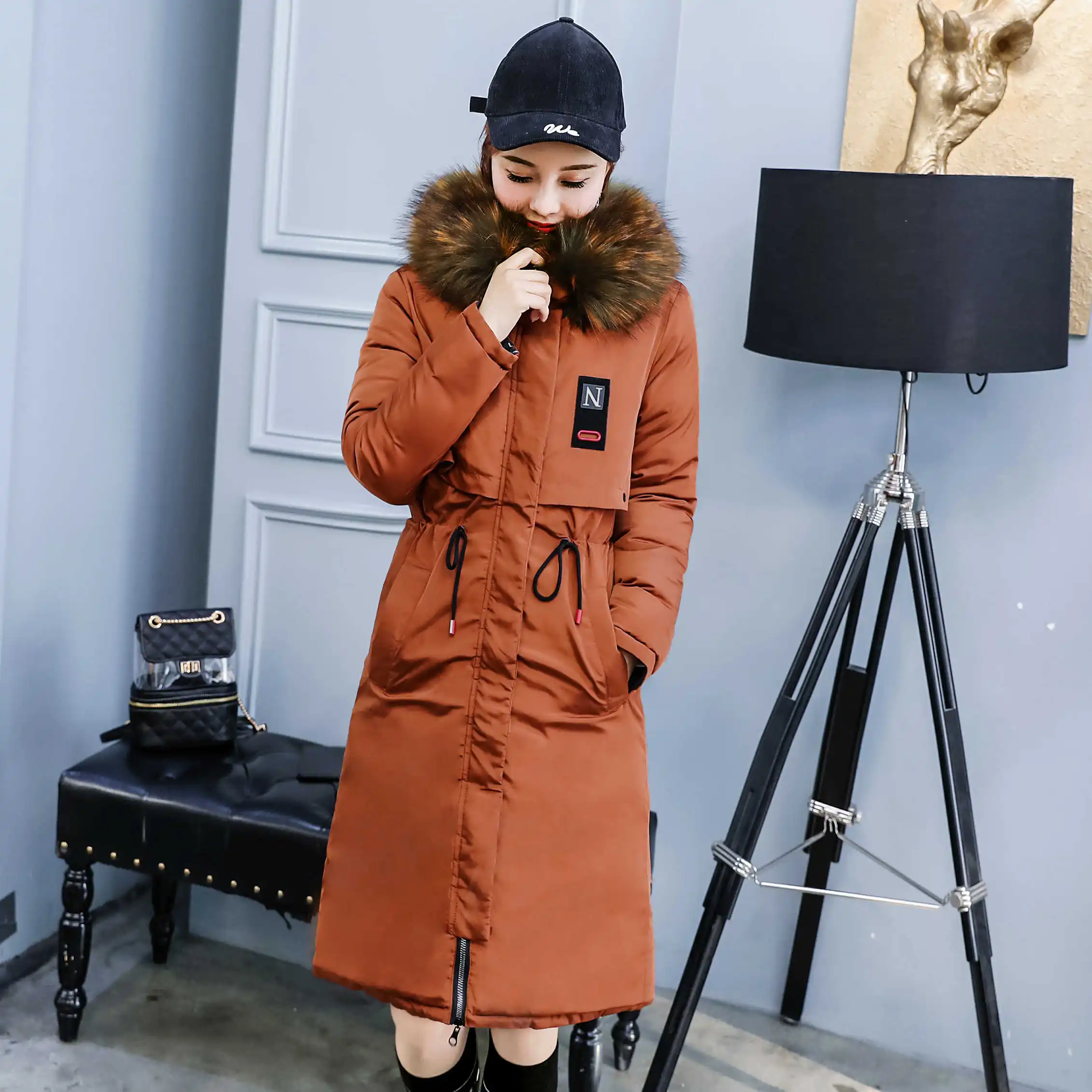  YICIYA Winter Down Jacket Women Long Cotton clothing Fashion Zipper Double-Sided Wear Letter Woman 