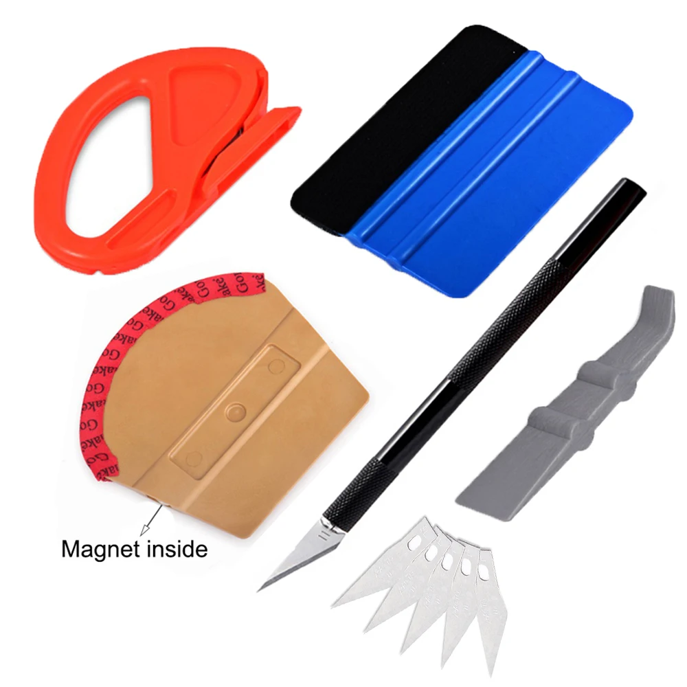 

FOSHIO 5PCS Window Tint Graphic Decal Squeegee Tool Kit Magnet Car Vinyl Wrap Suede Felt Sticker Cutter Auto Styling Accessories