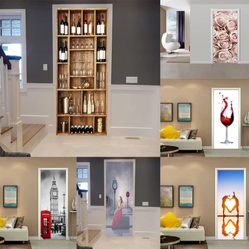 

Creative 3D Door Sticker Wine Cabinet Self Adhesive Wallpaper On the Doors DIY Renovation Waterproof Poster For Bedroom