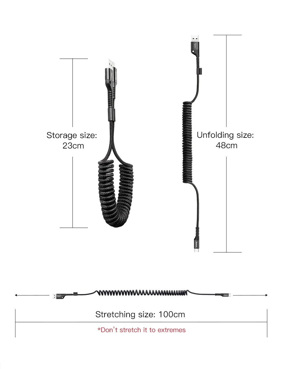 Baseus Весна USB Type C кабель гибкий эластичный стрейч кабель синхронизации данных и зарядки для samsung Xiaomi для iPhone кабель мобильного телефона