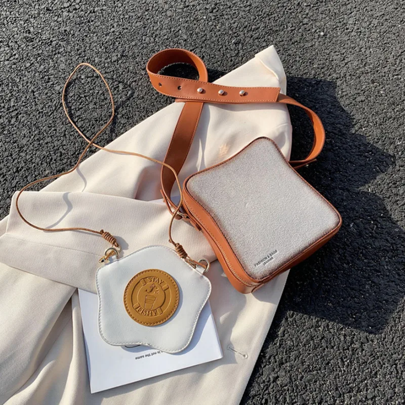 2-pieces Shoulder Bags for Women Funny Creative Bread Egg Shape Flap  Crossbody Bag Cute Purses and Handbags Bolsas Femininas