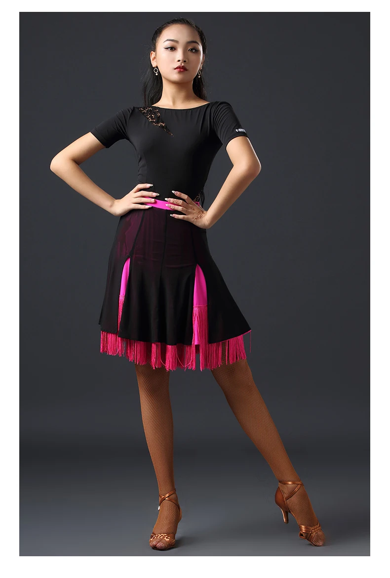 Professional Latin Dance Skirt Half-Length Dance Clothes New Split Tassel Hit Color Half Skirt Adult Exercise Clothes DWY2119