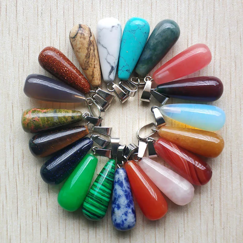 

Fashion assorted natural stone mixed long water drop shape pendants for jewelry making 50pcs/lot wholesale Free shipping