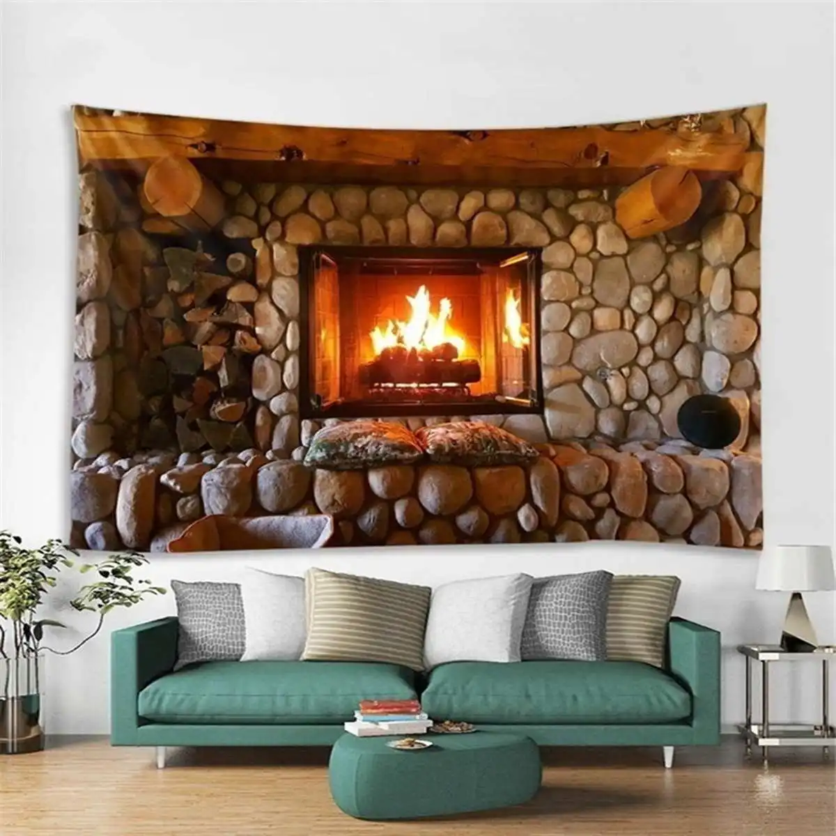 

Tapestry Fireplace Style Warm Feeling Beautiful Home Decoration Cool Polyester Thin Wall Hanging Cloth