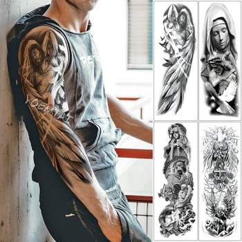 

Large Arm Sleeve Tattoo Angel Wings Pigeon Jesus Waterproof Temporary Tattoo Sticker Holy Holiness Men Full Skull Totem Tattoo