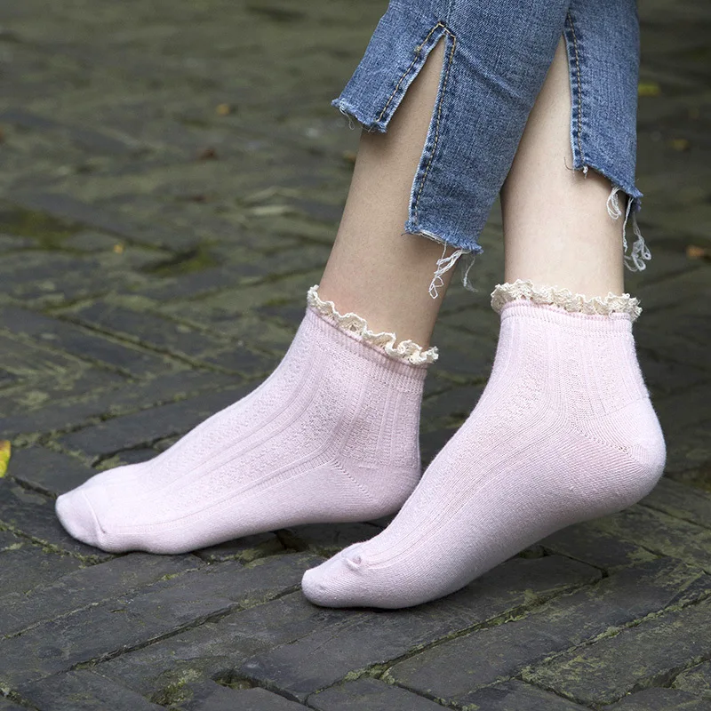 1 пара, носки Harajuku Для женщин кружевные хлопковые зимние носки для девочек милые японские Стиль смешные носки японские розовые Kawaii - Цвет: Розовый