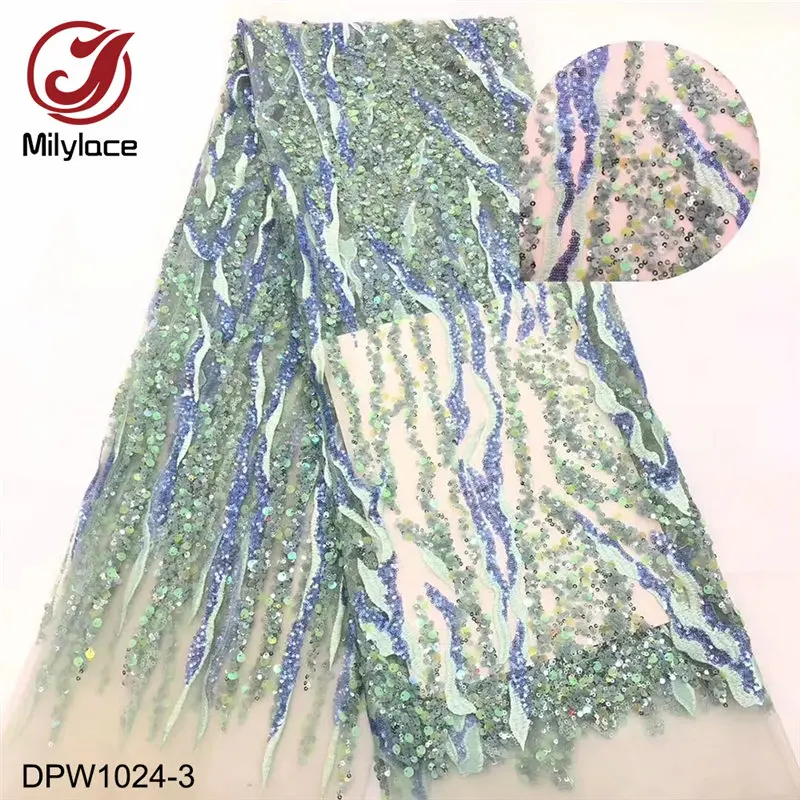 DPW1024-3 Французская сетчатая кружевная ткань новейшая африканская сетчатая Вышивка Тюль кружевная ткань с блестками 3d кружевная ткань для свадьбы DPW1024 - Цвет: DPW1024-3
