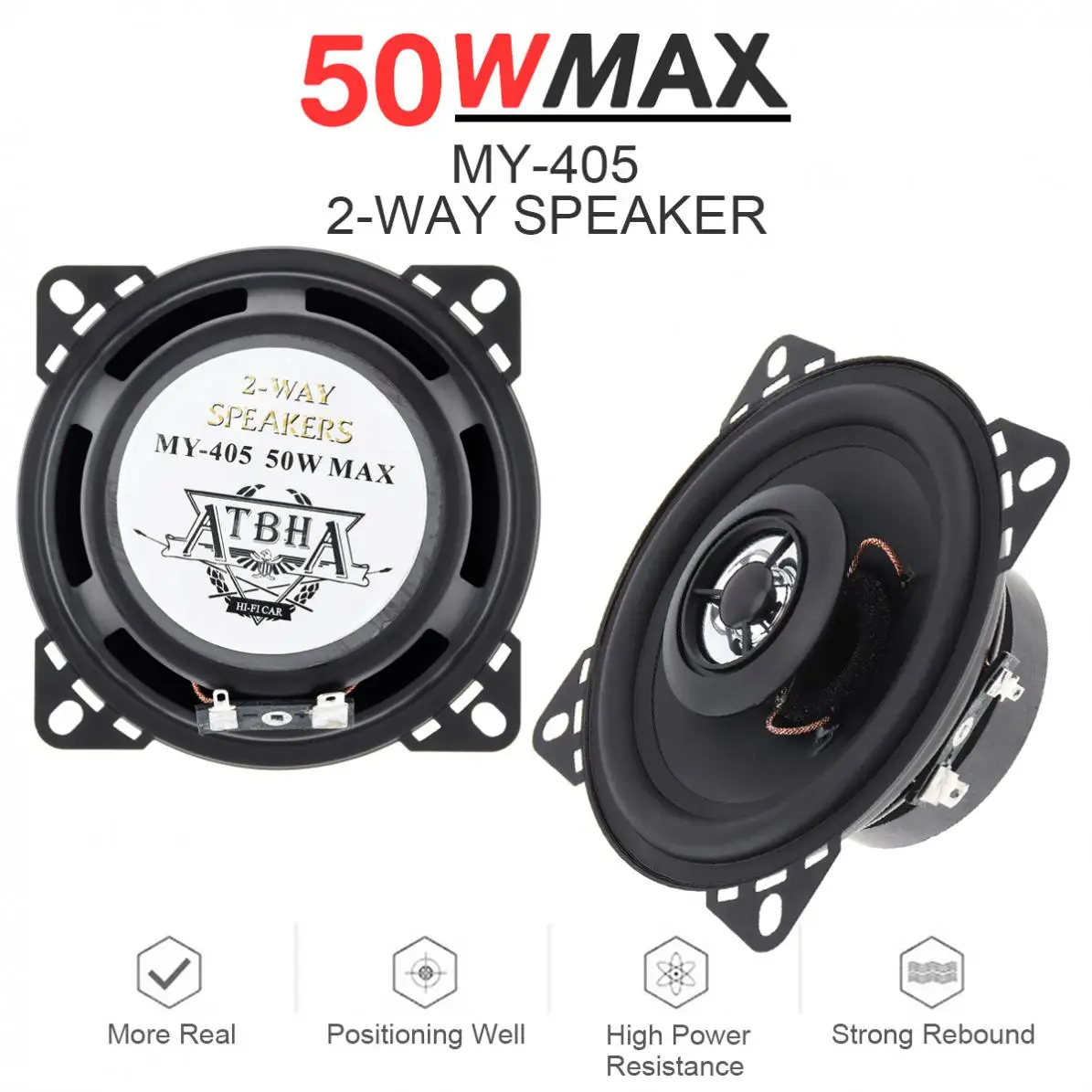 

1pcs 4 Inch 12V 10mm 50W 2-Way Car HiFi Coaxial Speaker Vehicle Door Auto Audio Music Stereo Full Range Frequency Speakers
