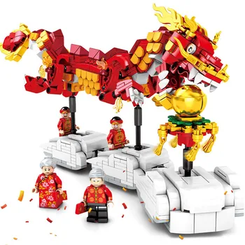 

City Creator Chinese Traditional festival New Year Lion Dragon Dance Building Blocks Dragon Boat Diamond Bricks Toys Kids Gift