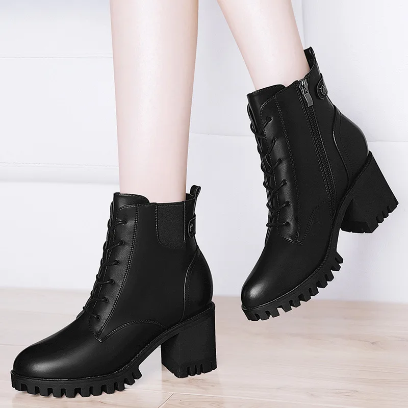 

Gucci Tianlun 8745 round-Toe Square Heel Boots Side Zipper WOMEN'S Boots Waterproof Platform WOMEN'S Boots