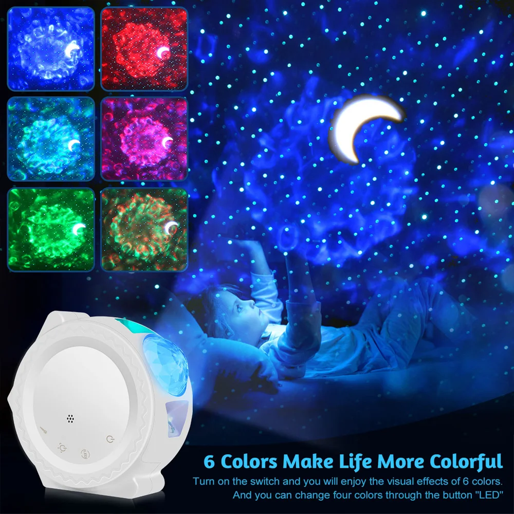 

2020 New Starry Sky Projector LED Nebula Cloud Night Light 6 Colors Ocean Waving Lights 360 Degree Rotation NightLamp for Kids